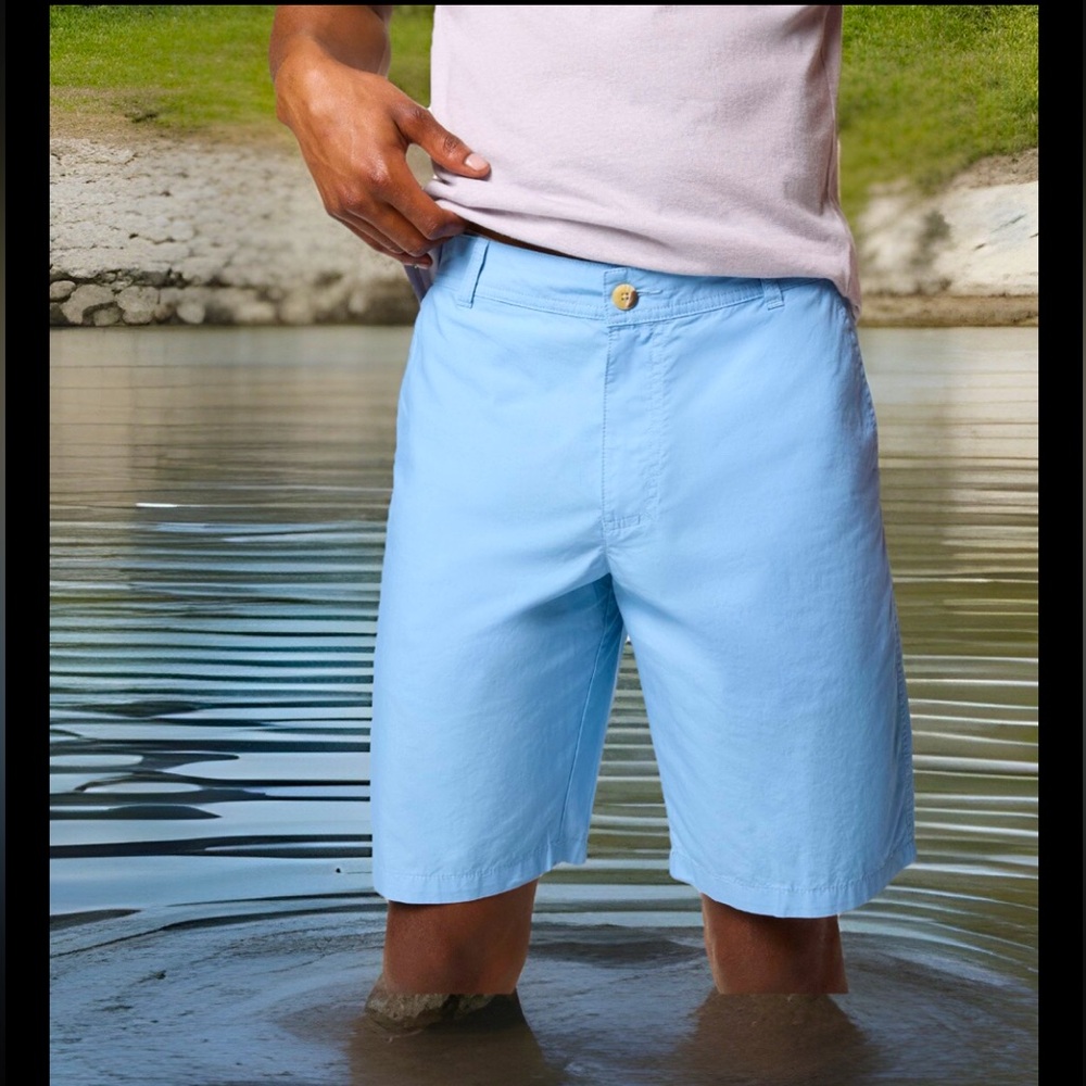 Columbia Men's Chino Shorts Button Zip Blue Waist 36W 8Long  Slash Pockets 36W